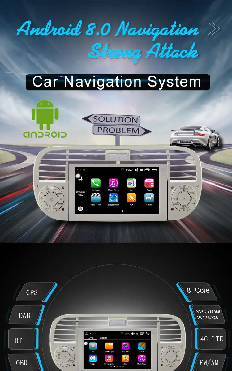 Clearance JDASTON 1 Din Android 8.0 Car Radio For Fiat 500 Abarth 2007 2008 2009-2015 Multimedia GPS Navigation Canbus Autoaudio Stereo 1