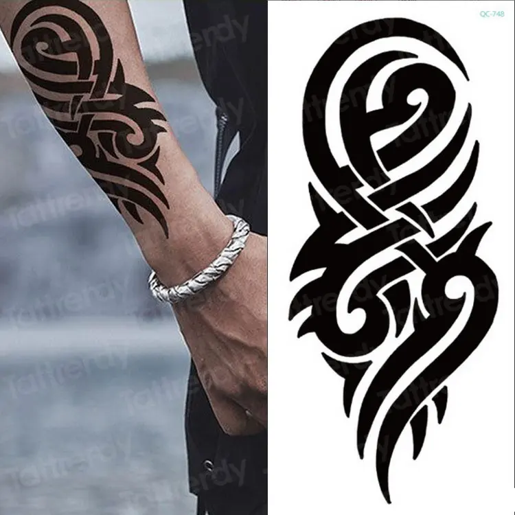 Временная татуировка, наклейка для мужчин, татуировки на плечо, черные эскизы, тату, дизайн на плечо, рукав, татуировка, поддельные, для мальчиков, боди-арт - Цвет: QC748