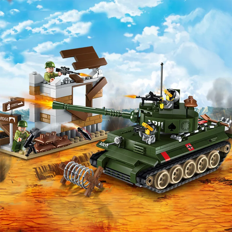 

380Pcs Military Series War Tiger Tank Counterattack Exercises Soldiers Building Blocks Sets LegoINGLY Bricks Toys for Children
