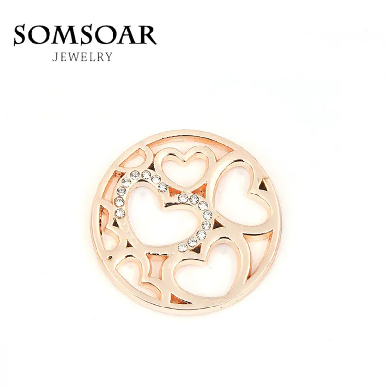 

Somsoar Jewelry 5pcs/lot Lovely multi-Heart 33mm Disc Coin for My Coin Holder Frame Pendant fit Valentines Gift