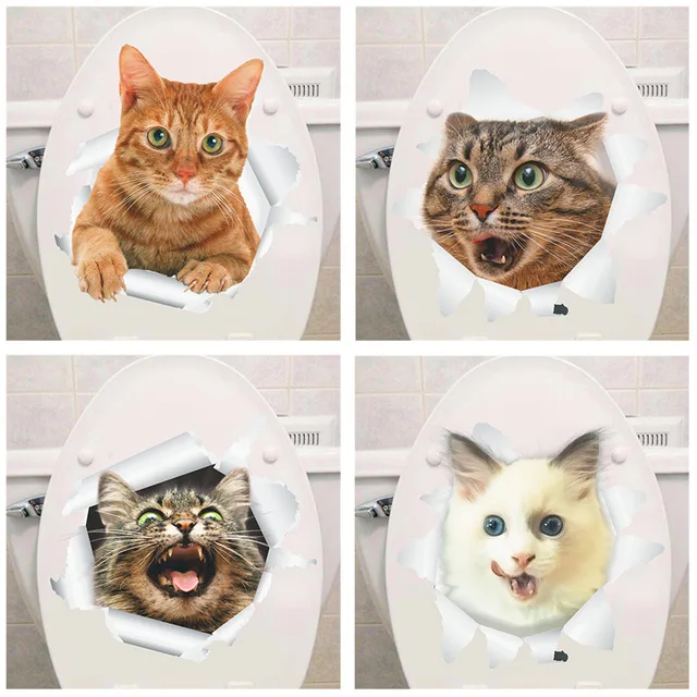 

waterproof Cat Dog 3D Wall Sticker Hole View Bathroom Toilet Living Room Home Decor Decal Poster Background Wall Sticker