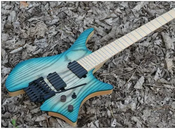 

Top quality FDHL-017 transparent blue color solid Ash body maple fretboard black hardware headless guitar , Free shipping