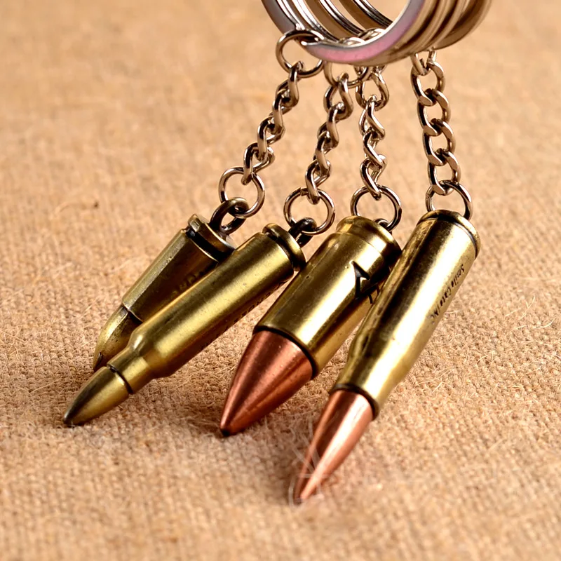 Fashion Antique Bronze Plated Bullet Keychain Metal Key Chain Souvenir Creative Gift Keyring Trinket llavero PWK0479