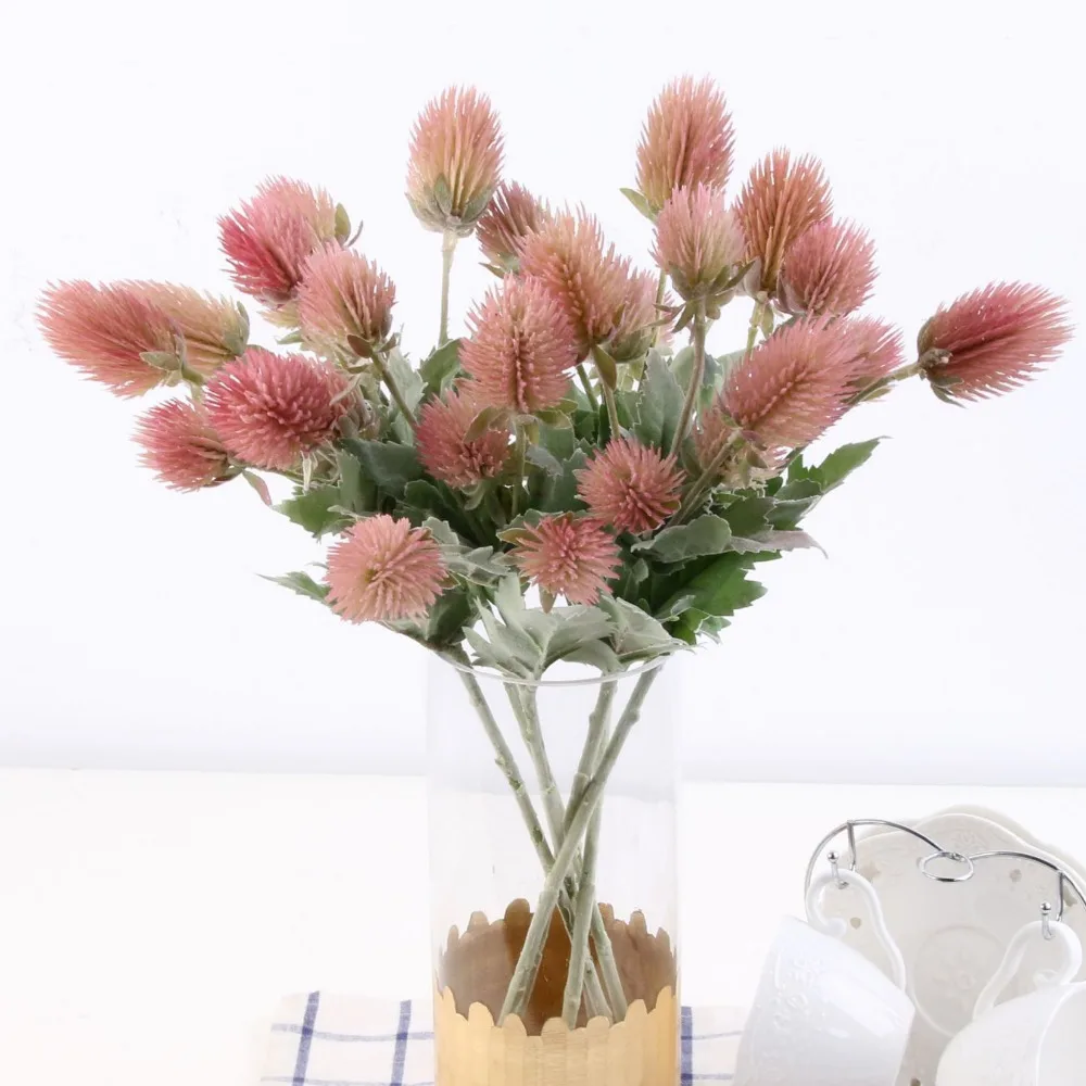 1PCS 5 buds Artificial flowers Three Colour Nice Thistle for Merry Cristmas Wedding Decoration Flower  Home Party Decoration