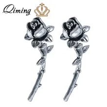QIMING ручной работы 3D Роза серьги для женщин Готический серебристый цветок под старину Цветочные в стиле панк заглушки серьги гвоздики Винтажные Ювелирные Изделия
