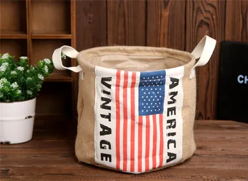 

5pcs New Laundry Hamper Clothes Storage Basket Kids Toy Organizer Jute Storage Zakka Style Baskets Germany UK USA Italy Flags
