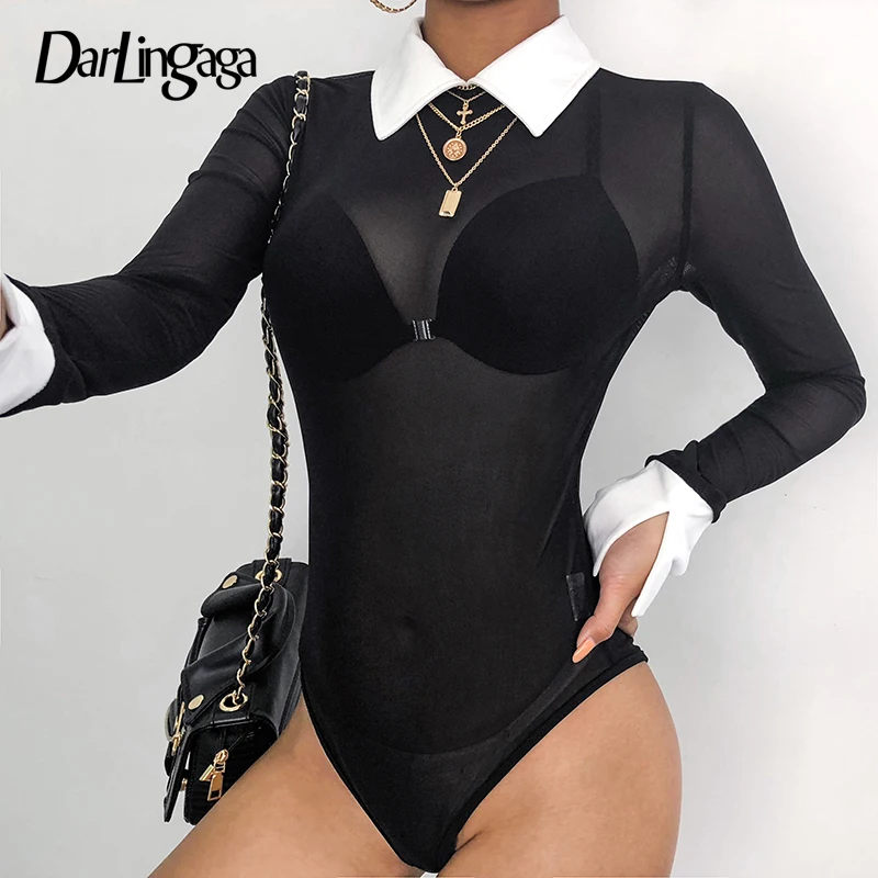 Darlingaga Transparent black mesh bodysuit sexy body women long sleeve contrast color catsuit hot sale rompers womens jumpsuit Darlingaga Transparent black mesh bodysuit sexy body women long sleeve contrast color catsuit hot sale rompers womens jumpsuit