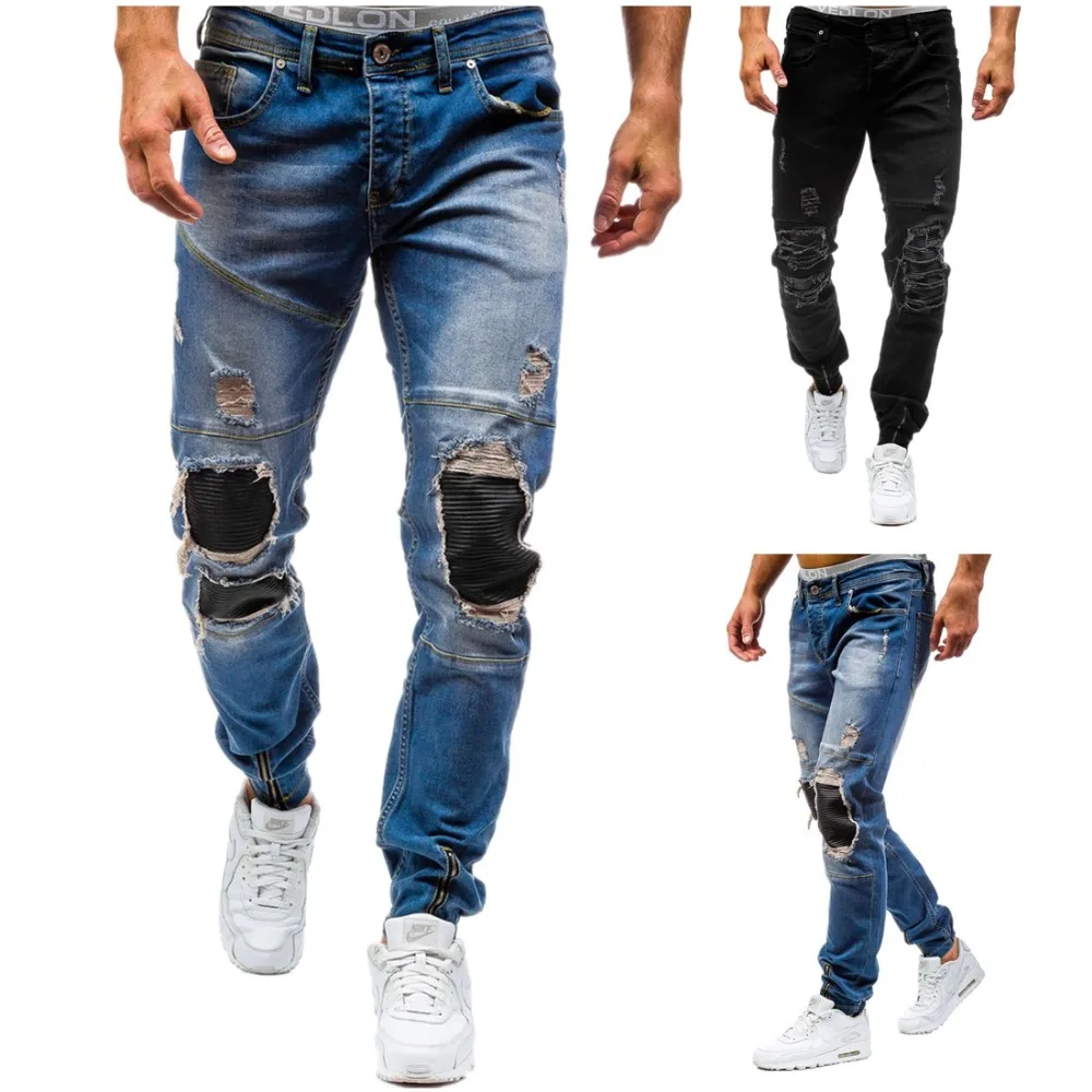 2018 New Brand Designer Slim Fit Ripped Jeans Men Hi Street Mens Distressed Denim Joggers Knee