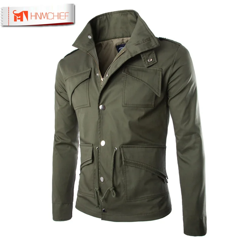 

Mens Jackets Basic Coats Solid M65 Male Casual Stand Collar bomber Jacket Zipper Slim Fit Cotton Pocket Outerwear 2017 Fashion