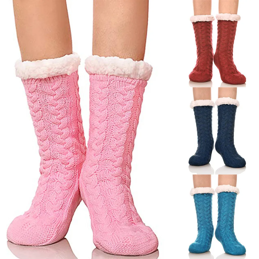 NewWomen Cozy Solid Socks Winter Warm Sleep Bed Socks Floor Home Fluffy