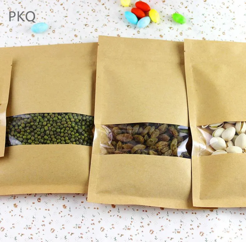 

10pcs 14*20cm Kraft Paper Bag with Window ,Kraft Zipper Zip Lock Bag,Kraft Paper Bag,Brown Kraft Bag