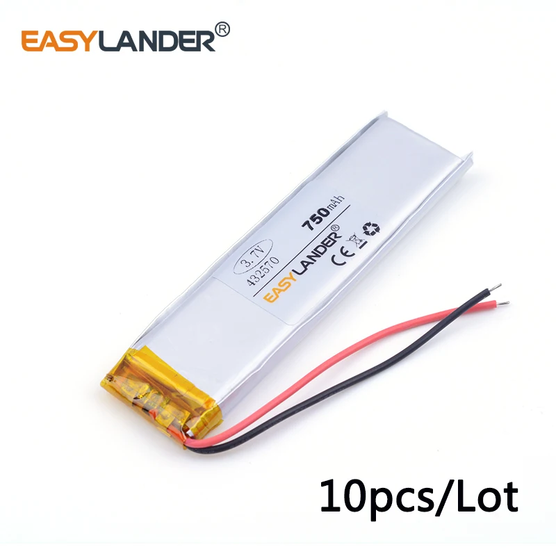 

10pcs /Lot 3.7v lithium Li ion polymer rechargeable battery 432570 750mAh For Bluetooth Headset 3D glasses Smart watch