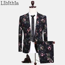 Куртка+ штаны), роскошный костюм с пиджаком костюм Для мужчин темно цветочный принт Slim Fit плюс Размеры 5XL мужской костюм для выпускного вечера, корейский стиль свадебное платье Вечерние S145