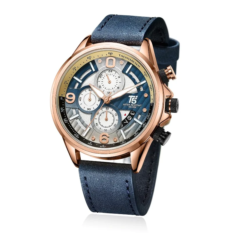 Высокое качество люксовый бренд T5 кожаный ремешок мужские дизайнерские кварцевые хронограф водонепроницаемые мужские часы наручные часы спортивные часы - Цвет: 5