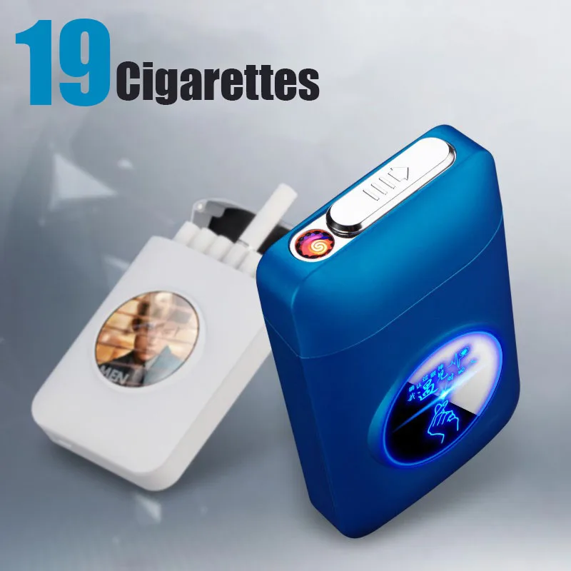 

19 Cigarettes Box Case Metal Aluminum Slim Size With LED Light Cigarette Accessories 64mm Gadget For Men Women