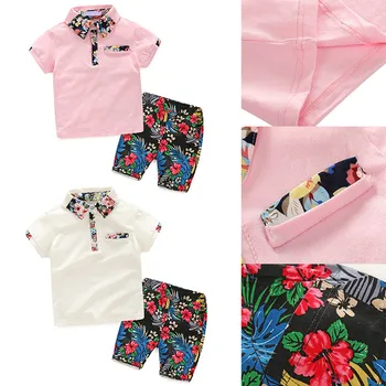 

Two Piece Lapel Shirts and Flower Color Casual Pants Boy Outfit Summer Clothes NSV775