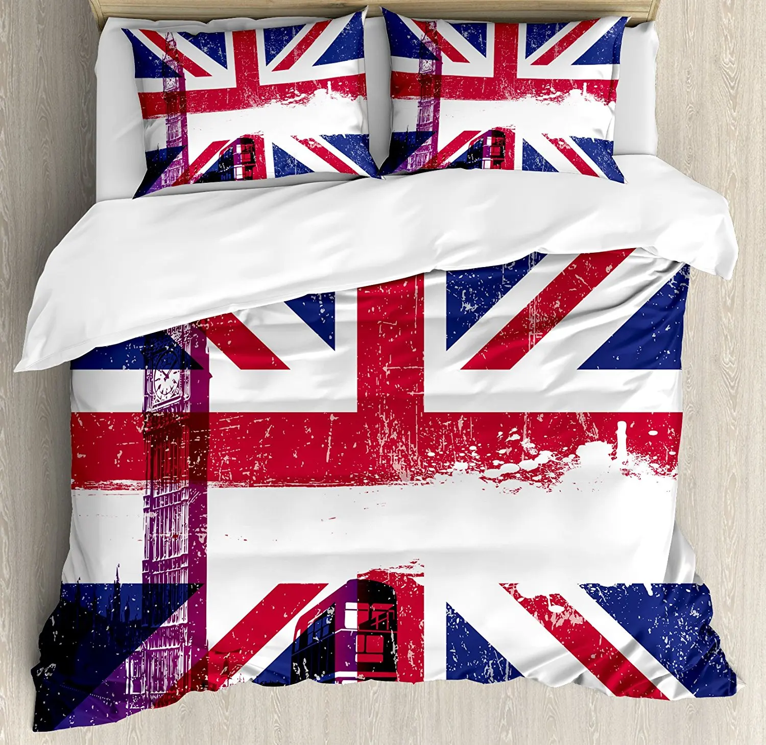 Union Jack Duvet Cover Set Grungy Aged Uk Flag Big Ben Double