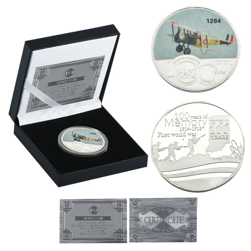 WR 100-летие мировой войны 1 серебряные коллекционные монеты набор немецких военных памятных монет сувенирный подарок дропшиппинг - Цвет: coin1 with box