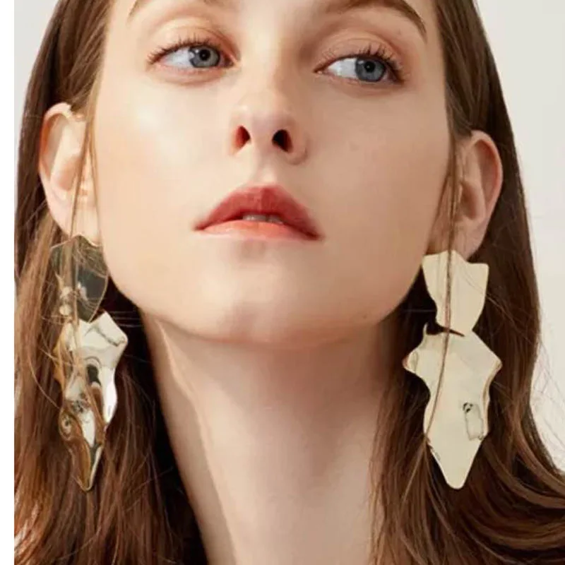 

JERPVTE Irregular Rough Surface Alloy Geometric Earrings Statement Jewelry Punk Earrings For Women Golden Silver Color Brinco