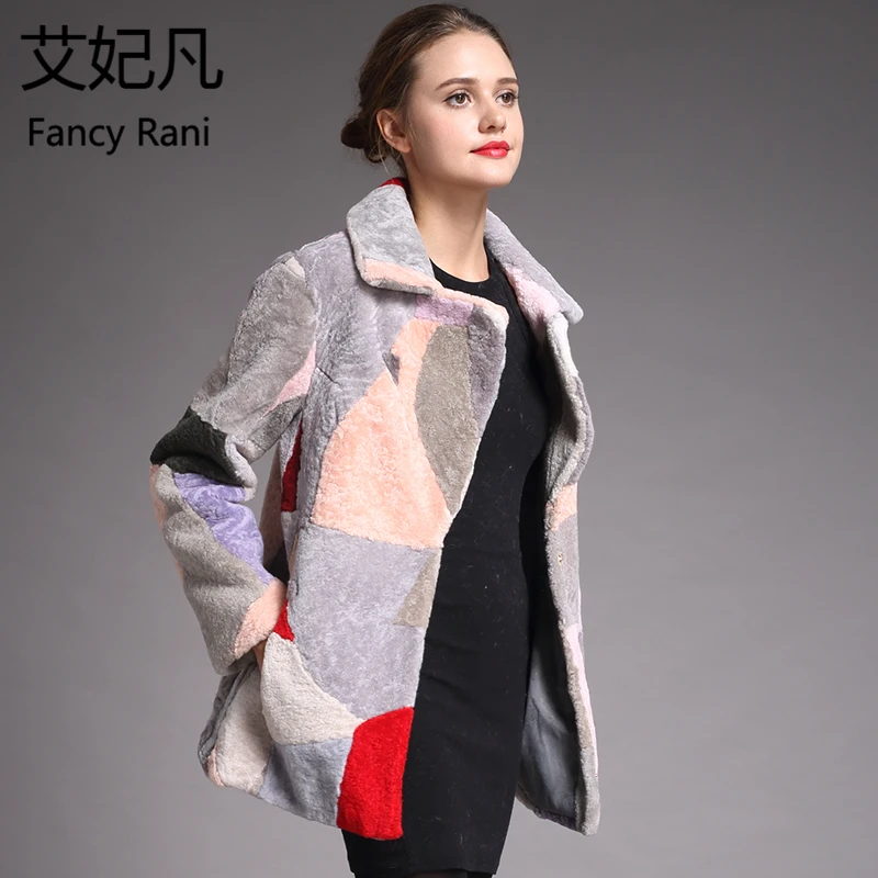 Пальто из натурального меха для женщин, зимнее модное пальто из овечьей шерсти, женская теплая меховая верхняя одежда из кусков, длинная куртка из овечьей шерсти