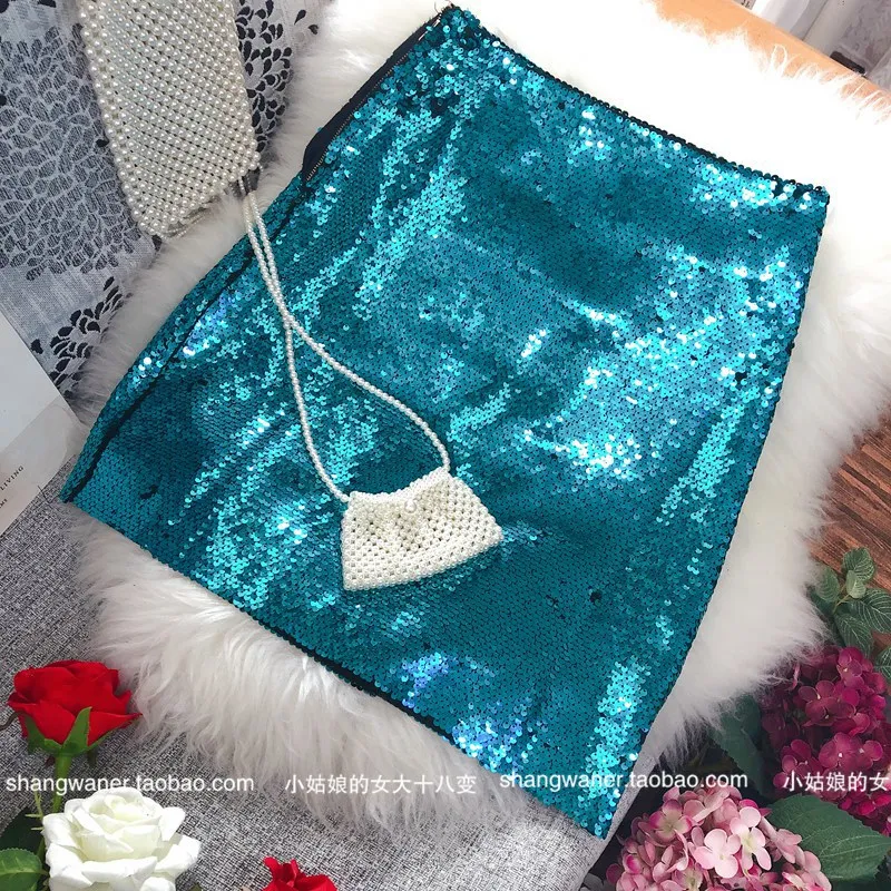

2019 Summer Sequined Mini Skirts Women Bling Bling Shiny Skirts Sexy Party Mini Skirt