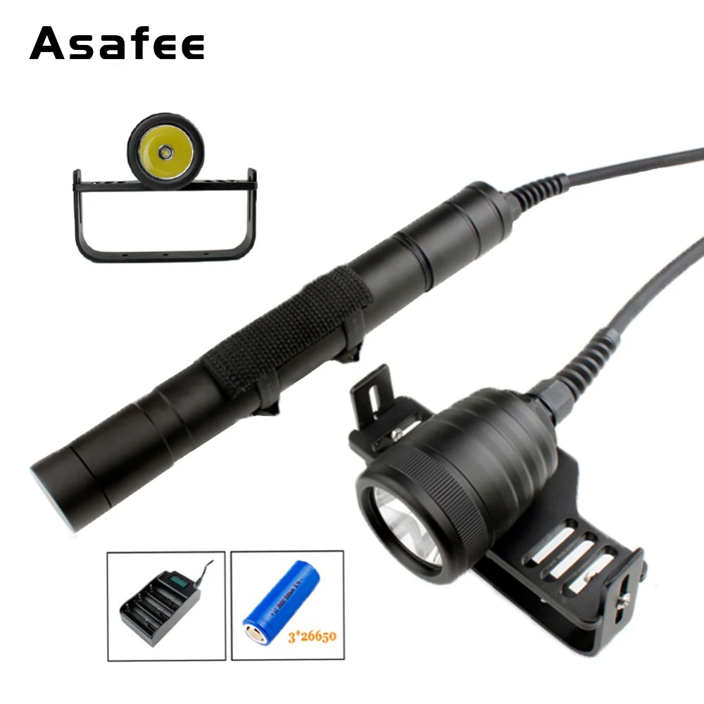 

CREE XM-L2 LED Underwater 200m Split Style LED Scuba Diving Diver Flashlight Lamp Light with Battery and Charger