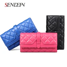 Plaid Retro Ladies Genuine Leather Sheepskin Wallets Long Wallet Hasp Women Wallet Card Holder Zipper Purses Party Clutch