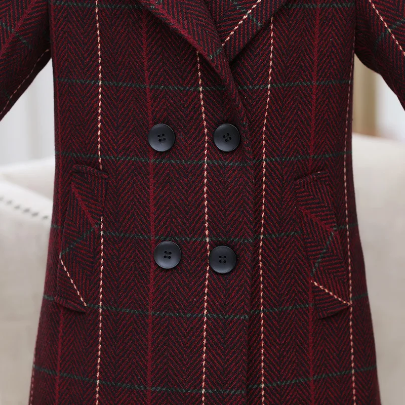 Осень и зима утолщение большой размер шерстяное пальто среднего возраста Женская мода решетки теплое шерстяное пальто зимнее пальто для женщин