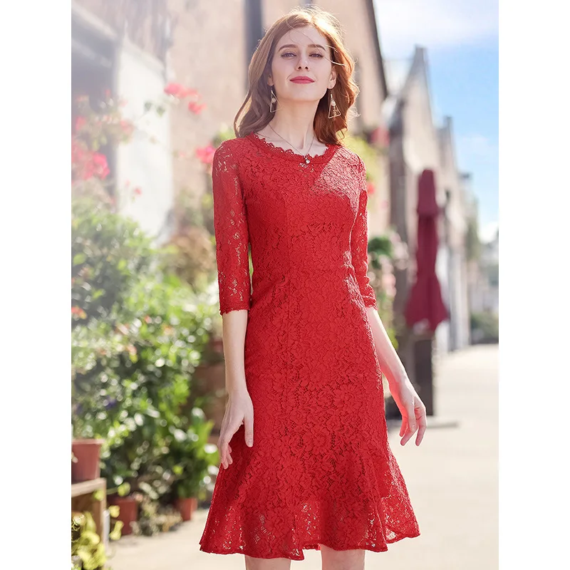 Новинка весны, Брендовое женское красное кружевное платье, милое, дикое, самосовершенствование, рыбий хвост, юбка для женщин, 68037
