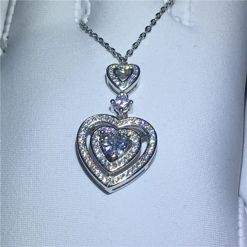 

Fine Jewelry Heart Shape pendant With necklace 925 Sterling silver AAAAA zircon Cz Engagement wedding Pendants for women Gift