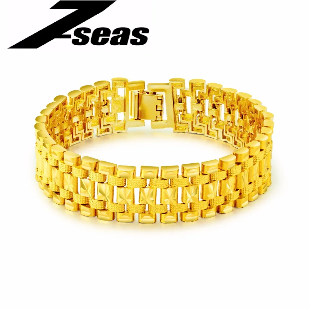 7SEAS New Fashion Men Bracelet Male Hand Chain Link Gold Color Copper