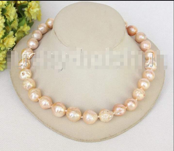 

FREE SHIPPING>>>@@ > Baroque 18" 17mm pink Reborn keshi pearls necklace gold plated clasp j11214 ^^^@^Noble style Natural Fine j