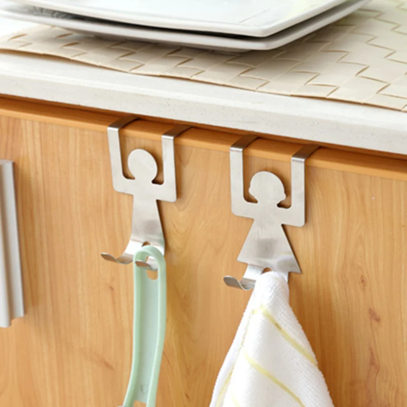 

2pcs/set Stainless Steel Cabinet Door Drawer Hook Clothes Hanger Towel Holder Home Organizer Kitchen Accessories