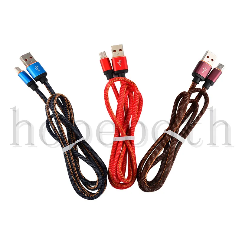 100 шт./лот ретро джинсовый USB кабель для iPhone 7 8 Pin + Micro V8 быстрой зарядки 6 5 iPad кабеля