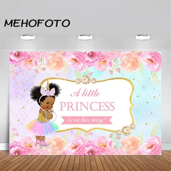 

MEHOFOTO Princess Baby Shower Backdrop African American Girl Rainbow Watercolor Flower Party Banner Photography Background