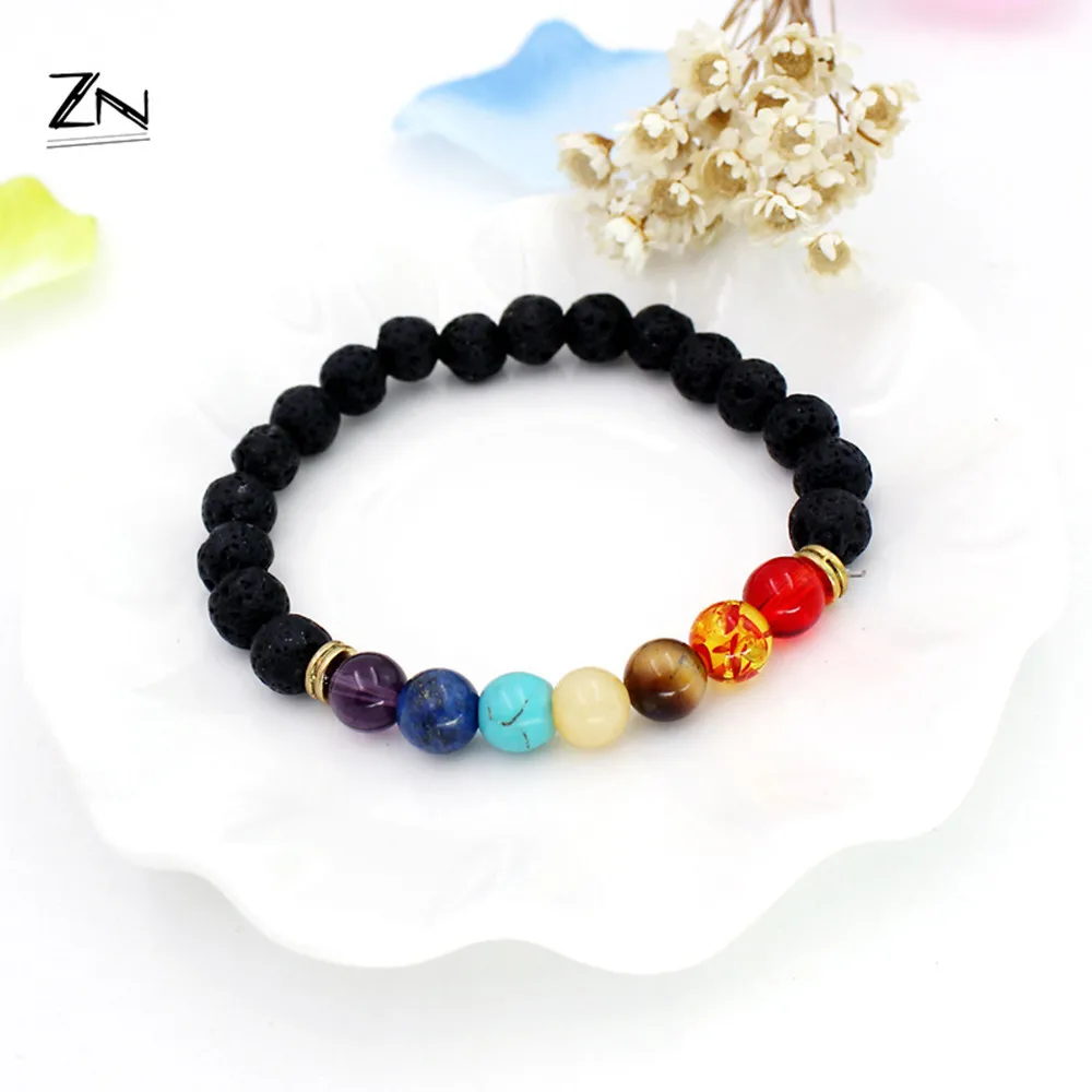 

7 Chakra Healing Beaded Bracelet Natural Lava Stone Diffuser Bracelet Jewelry11.2
