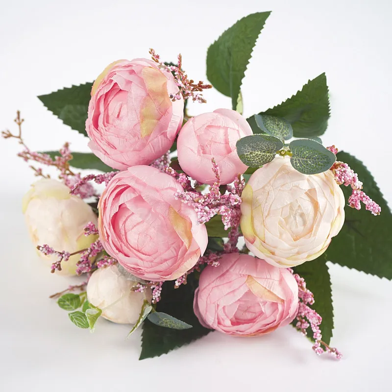 Имитация шелка Европейская большая чайная роза для украшения дома гостиной искусственные цветы для свадебной сцены подарок на день Святого Валентина - Цвет: pink
