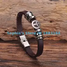 G146 коричневый Плотная кожа мир браслет манжеты Нержавеющая сталь застежка мужские