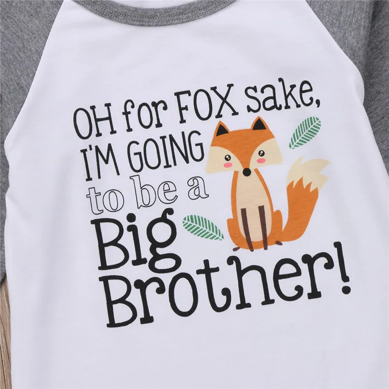 Новая стильная одежда для новорожденных мальчиков топы с принтом «Big Brother Fox», футболка с длинными рукавами хлопковая одежда