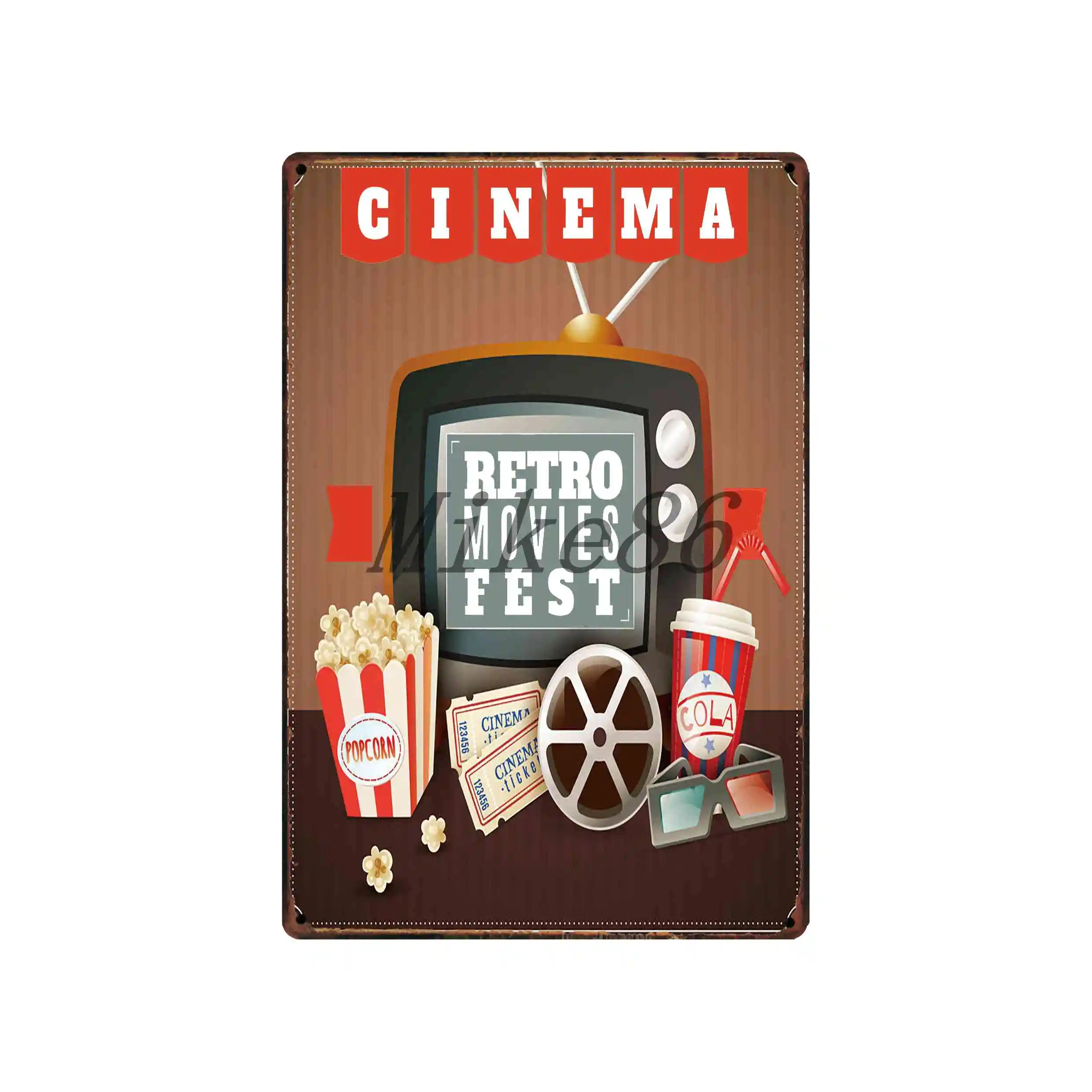 [Mike86] cine película palomitas de maíz Metal señal placa de pared cartel hogar Retro hierro pintura arte navidad regalo decoración arte FG-514