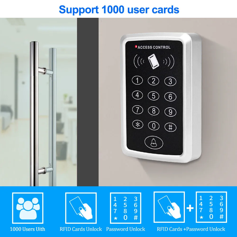 Access Control Keypad RFID Keypad Keyboard Access Control System Waterproof Cover Outdoor 10pcs EM4100/TK4100 Keyfobs Door Opener for Home Lock System