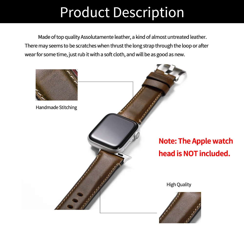 Ремешок для Apple Watch, кожаный ремешок для iWatch, аксессуары для серии 1/2/3/4, ремешок для часов 38 мм, 40 мм, 42 мм, 44 мм