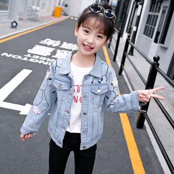 

Girls Denim Jacket High Quality Children's Flower Embroidery Jean Coat Spring Autumn Teenager Kids Outerwear Clothes 5 8 14 Year