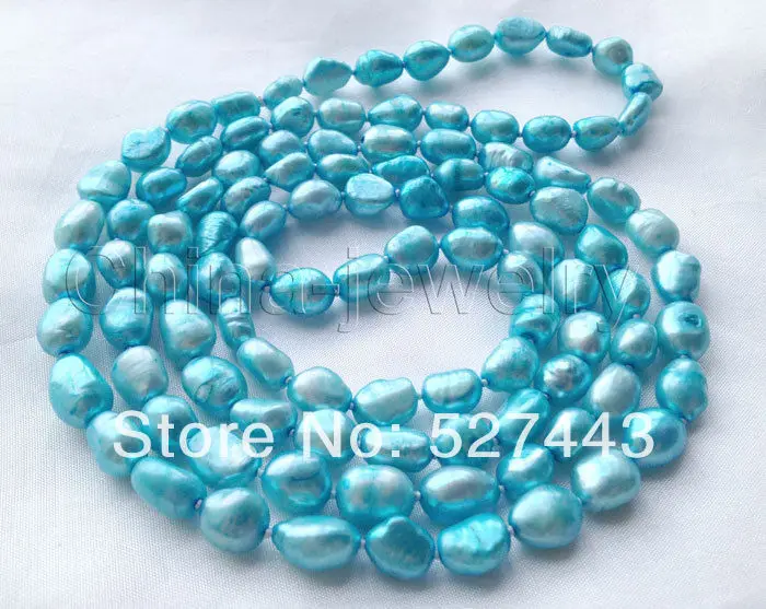 

Wholesale fast Pretty 44" 9-mm sky blue baroque freshwater pearl necklace NEW
