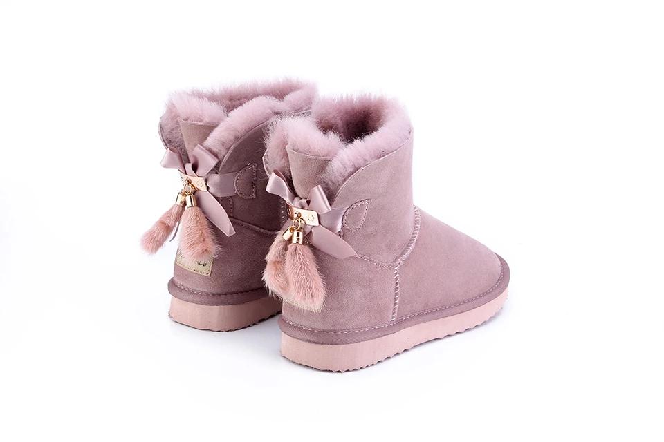 MBR FOORC/женские короткие зимние ботинки из овечьей кожи и шерсти с меховой подкладкой; зимние ботинки из замши с бантом и мехом норки; зимняя обувь с кисточками