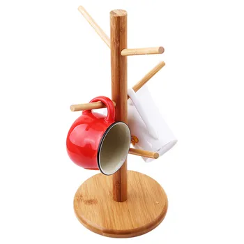 

1 Set Tree Shape Wood Coffee Tea Cup Storage Holder Stand Home Kitchen Mug Hanging Display Rack Drinkware Shelf With 6 Hooks