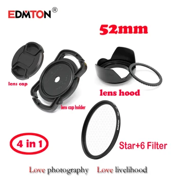 

52mm star -6 Point 6PT filter +lens cap+ lens hood + Lens Cap holder Keeper 4in1 for canon nikon D5100 D5000 D60 D40X 18-55mm