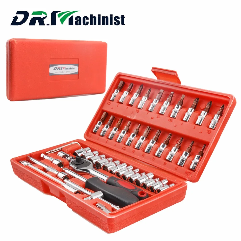 

DR.Machinist High Quality 46pcs Socket Set Car Repair Tool a set of keys Ratchet Torque Wrench Hand Tools Combination Bit Kit