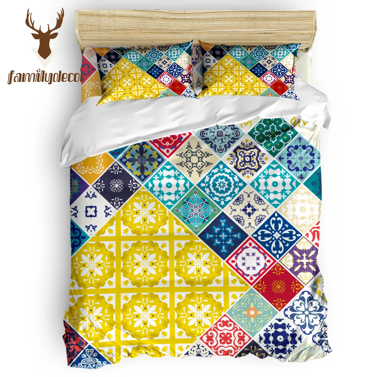 

FamilyDecor Multigrid Pattern Bedding Set Luxury Comforter Bedding Sets 3D King Size Red Blue Cotton DHL Free Shipping