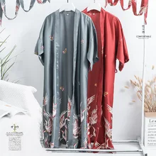 Модная женская шелковая ночная рубашка из искусственного шелка, Свадебный халат, кимоно, банное платье, ночное белье с принтом, пижамы, feminino, домашнее платье, ночная рубашка BR007